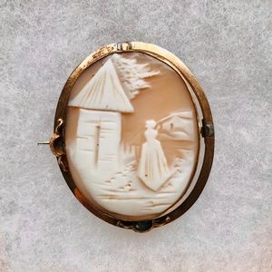 Antique Victorian Rebecca at the Well Cameo Brooch